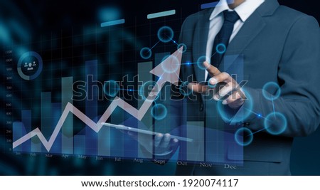 Double exposure of financial graph. Stock market chart. Businessman hand using stock market or forex graph, Forex investment business internet technology concept.