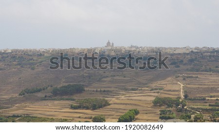 Panoramic view of Xaghra city with Xaghra Parish Church and surroundings. Gozo. Malta.