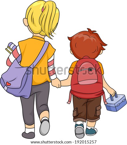 Illustration of a Big Sister Walking Home with Her Little Brother