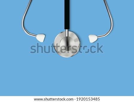 Top view of 3d realistic stethoscope. Medical instrument for listening to the action of someone's heart or breathing, placed against the chest and two tubes connected to earpieces. vector illustration Royalty-Free Stock Photo #1920153485