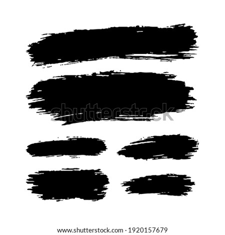 Hand drawn vector paint spots, black ink brush strokes set. Grungy artistic paint blobs highlights backgrounds. Grunge pen scribbles texture smudge, creative design elements. Abstract line stains. Royalty-Free Stock Photo #1920157679