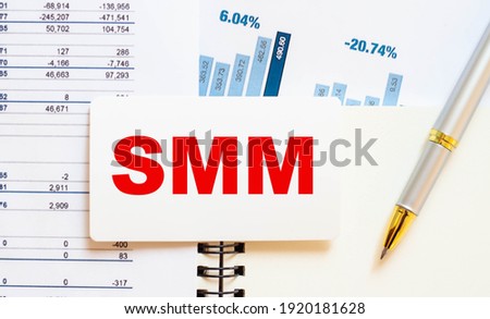 Business card with letters - SMM on a business background with a blue graph