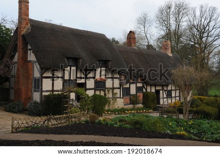 Anne Hathaway's Cottage in Shottery, Stratford upon Avon, where William Shakespeare courted his future bride.  Royalty-Free Stock Photo #192018674