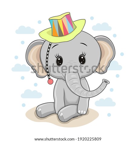 Vector illustration of a small elephant in a hat.