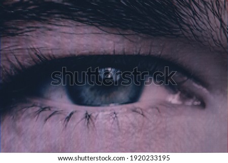 Close up Beautiful abstract eye. Minimalist modern style concept. dark Background pattern for design. Macro photography view. Close-up of pixel.