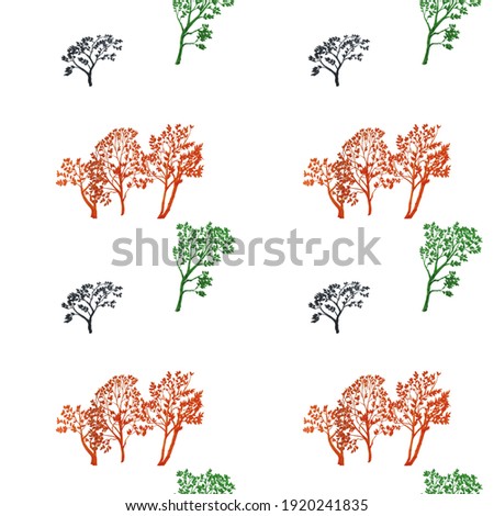 Seamless pattern. Hand drawn. Marker sketch. Silhouettes of trees on a white background. Ecology background