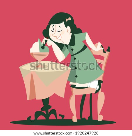 Retro illustration - little girl eating ice cream