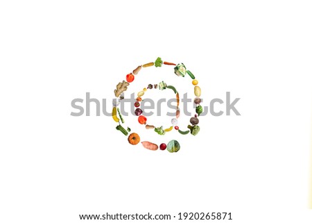   Email made from vegetables, the concept of healthy food. A creative idea for spring. On a white background                             
