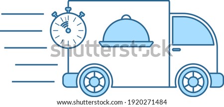 Fast Food Delivery Car Icon. Thin Line With Blue Fill Design. Vector Illustration.