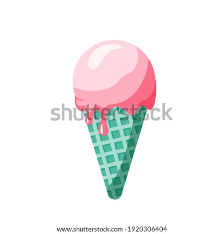 Vector illustration of ice cream in a waffle cone. Icecream in pink and blue colors isolated on white background idea for a poster, postcard, t-shirt. Royalty-Free Stock Photo #1920306404