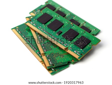 computer random access memory (RAM) modulesfor notebook or laptop computer, monoblock, isolated on white background.                            Royalty-Free Stock Photo #1920317963