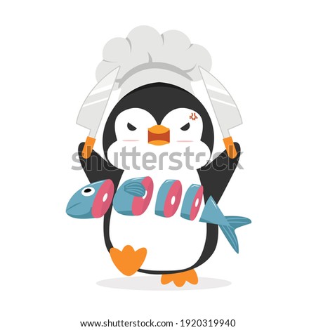 penguin cook chef with fish