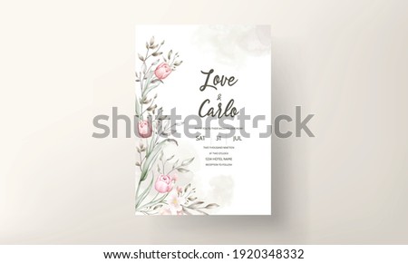 Floral wedding invitation template set with brown and peach flowers and leaves decoration