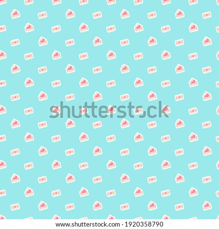 Seamless blue vector envelopes pattern. Letters, mail, post with hearts background for design, fabric, presentation, advertising banner, textile. Concept of love and Valentines day.