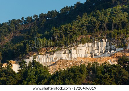 View of the marble quarries on the north-eastern coast of the Greek island of Thasos in the northern Aegean.