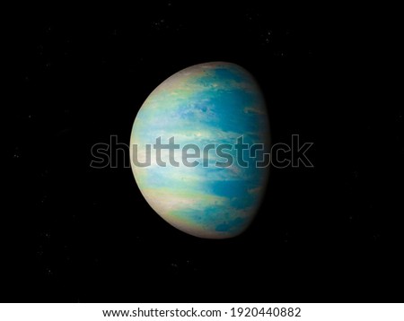 planet with clouds and oceans in distant space with stars.