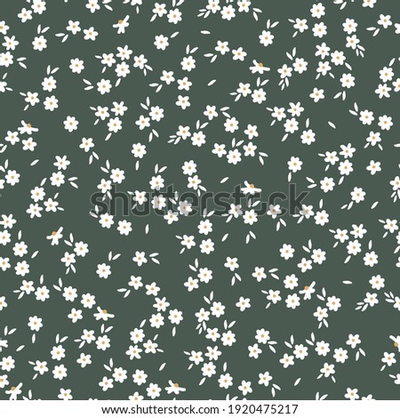 seamless patern vintage. dark green background. small white flowers . vector texture. trendy print for textiles and wallpaper.