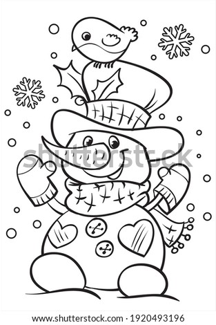 Snowman. Coloring. Cartoon Vector Illustration. Royalty-Free Stock Photo #1920493196