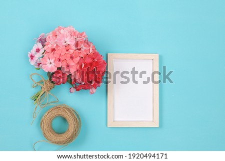 Abstract flower arrangement, still life, spring banner, phlox bouquet with place for text on bright background. Greeting card for mother's day, womens day, valentine's day, happy birthday, 