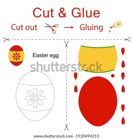 Cut and glue is the paper game for the development of preschool children. Cut parts of the image and glue on the paper. Easter egg. Vector illustration in flat style