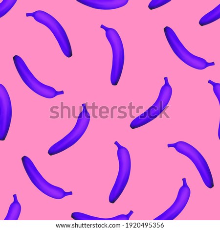 Seamless pattern with purple colored bananas on bright pink background