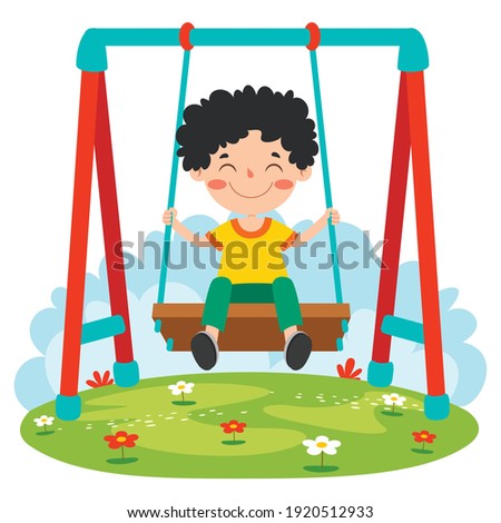 Funny Kid Playing In A Swing Royalty-Free Stock Photo #1920512933