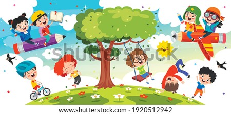 Funny Kid Playing In A Swing Royalty-Free Stock Photo #1920512942