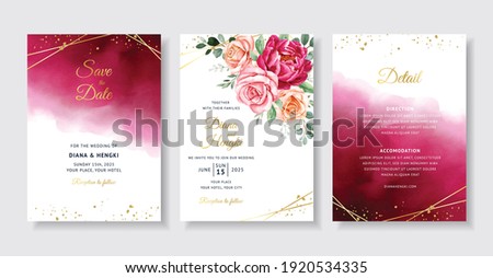 Elegant wedding invitation with burgundy floral watercolor Royalty-Free Stock Photo #1920534335
