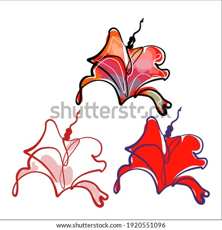 
Drawing handmade fashion digital sketch vector graphics set with floral  pattern for design logo with  Hibiscus