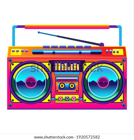 Retro boombox trendy style. Colorful illustration on white background Royalty-Free Stock Photo #1920572582
