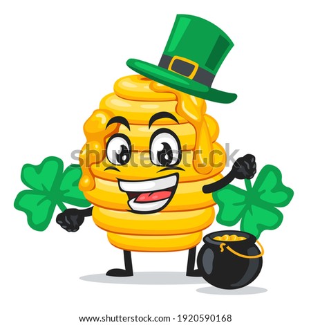 vector illustration of hive bee mascot or character wearing shamrock hat