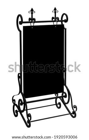 Black menu board on vintage steel frame isolated on white backgrounds work with clipping path.