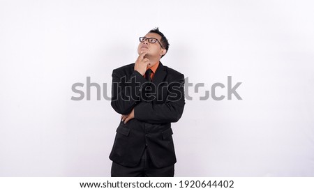 asian business man thinking and get idea isolated white background