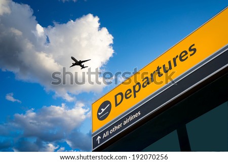Airport Departure and Arrival sign at Heathrow, London Royalty-Free Stock Photo #192070256