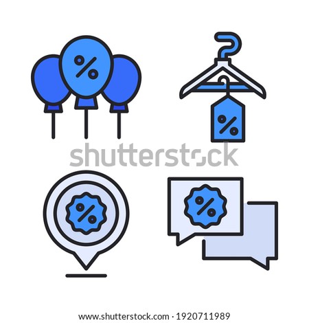 black friday icons set (Filled Line) = balloons, hanger, pin location, conversation. Perfect for website mobile app, app icons, presentation, illustration and any other projects.
