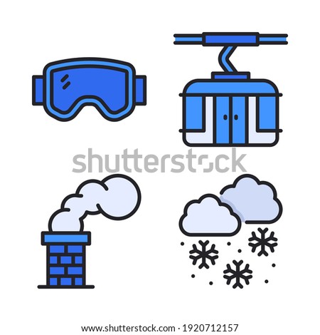 Winter Icons Set (Filled Line) = goggles, cable car, chimney, snowflake. Perfect for website mobile app, app icons, presentation, illustration and any other projects.