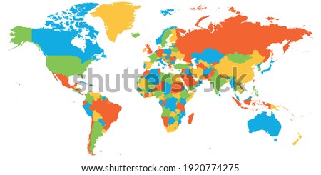 Colorful map of World. High detail blank political map. Vector illustration.