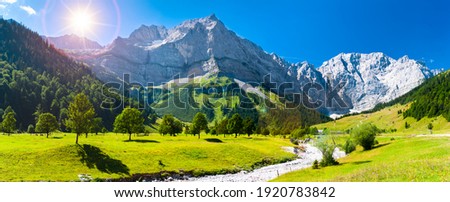 panoramic landscape with meadow and lake in Bavaria, Germany, at springtime Royalty-Free Stock Photo #1920783842