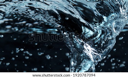 Detail of whirling water with bubbles, closeup. Abstract aqua background.