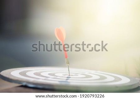 Bullseye is the target of the darts. Business goal planning ideas, cards with arrows pointing in the middle It represents a challenge in business marketing.
