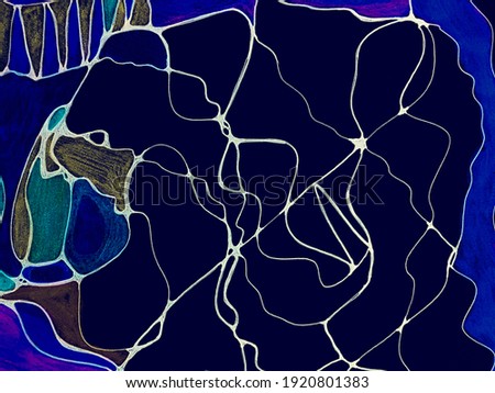 Neural Connection. Black Abstract Digital. Multicolor Fractal Artwork. Hand Drawn Circles. Bleach Dye. Futuristic Wallpaper. Neurographic Art. Black Connecting Curve Lines.