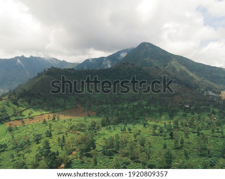 Aerial view of mountain with green scenery in Sindoro vulcano