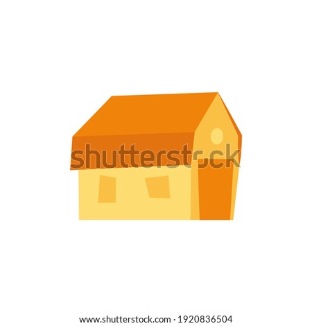 Illustration of a yellow barn on a white background. 