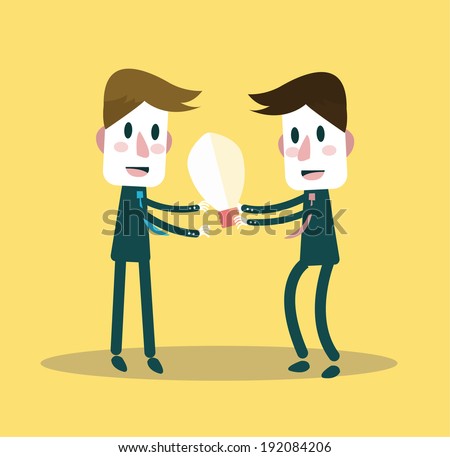 Businessman giving ideas bulb to his partner. business partnership concept. vector