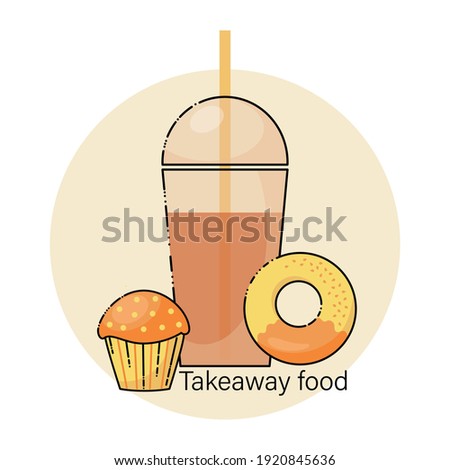 Takeaway food. Cupcake, donut and drink. Emblem, icon. Linear symbol for web and mobile phone.