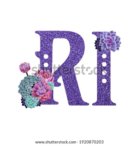 Territory abbreviation of the US. Patriotic floral clip art on white background. State Rhode Island