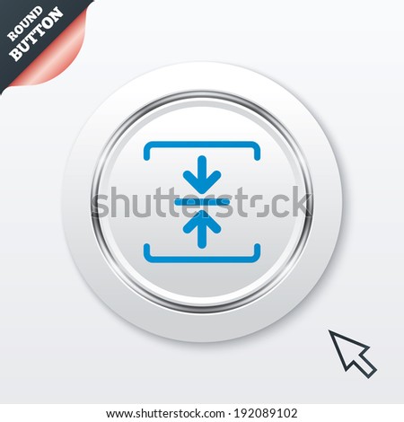 Archive file sign icon. Compressed zipped file symbol. Arrows. White button with metallic line. Modern UI website button with mouse cursor pointer. Vector