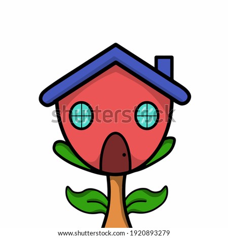 House on the tree character vector template design illustration