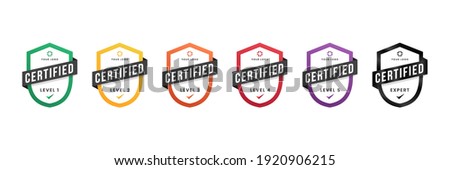 Certified logo badge. Criteria level digital certificate with shield logo line. vector illustration icon secure template. Royalty-Free Stock Photo #1920906215