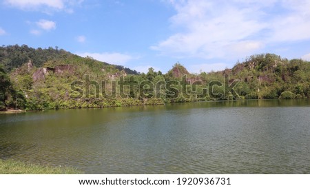 Nature, trees and mountains in the reservoir that used to be an old mine is called the Grand Canyon in Ranong, Thailand.